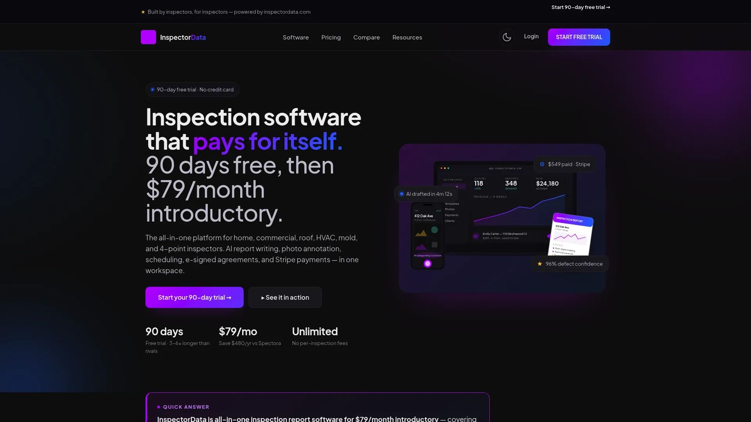 InspectorData home inspection report software homepage