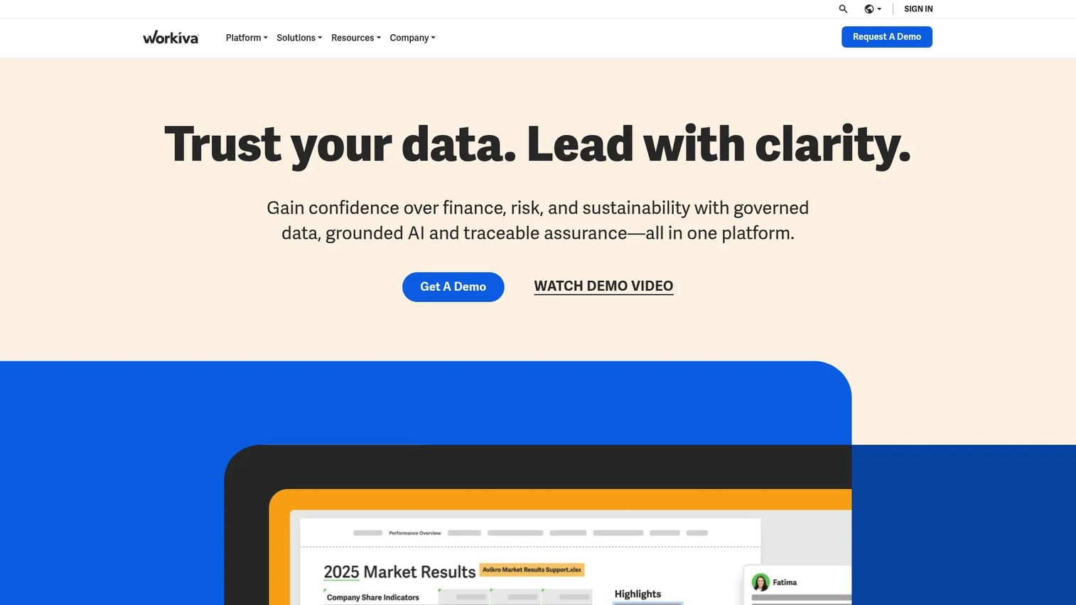 Workiva sustainability and connected reporting platform homepage