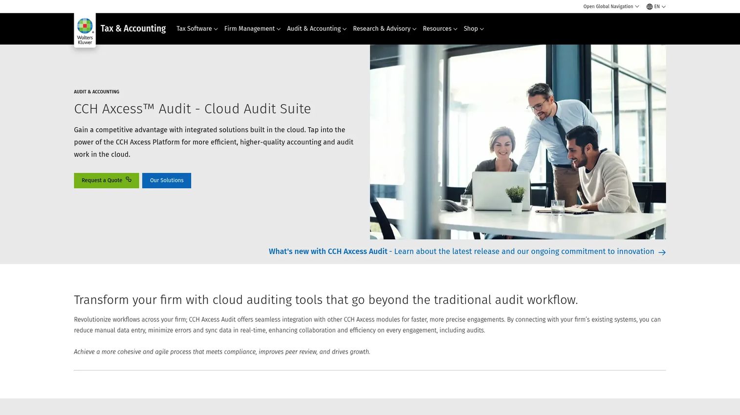 CCH Axcess Audit cloud suite interface