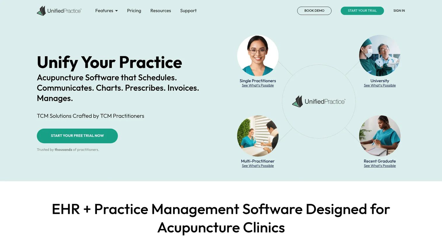 Unified Practice acupuncture practice management software homepage