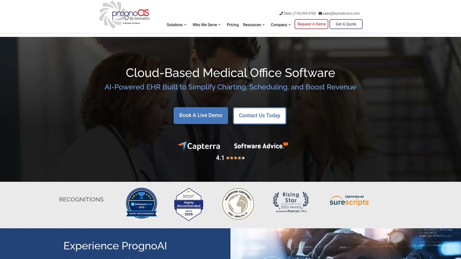 PrognoCIS EMR and billing homepage