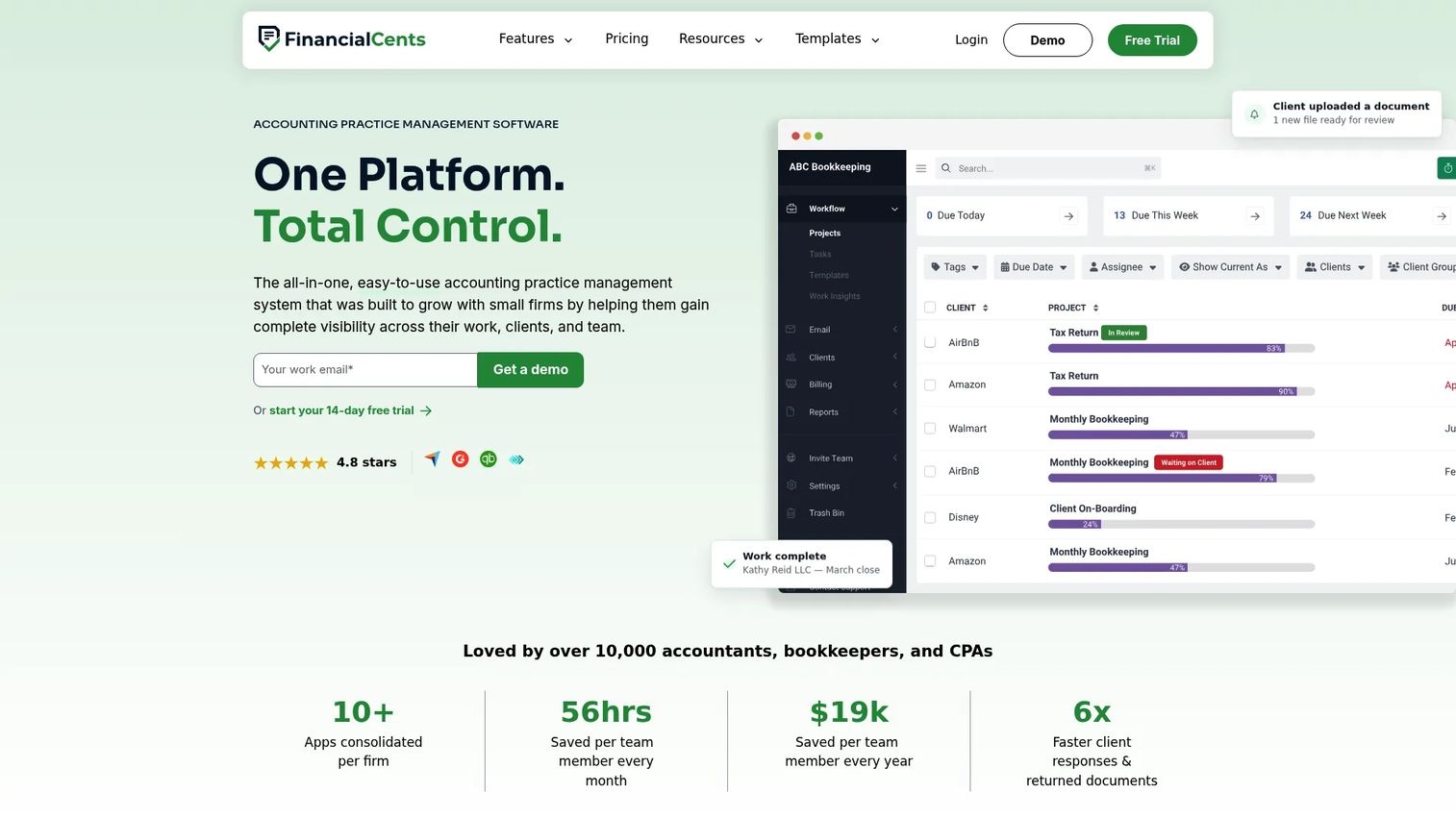 Financial Cents practice management software homepage