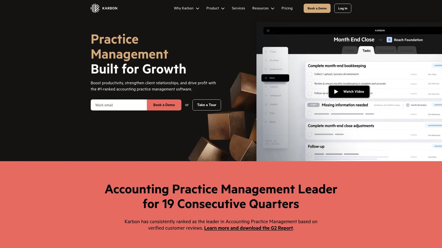 Karbon practice management software homepage