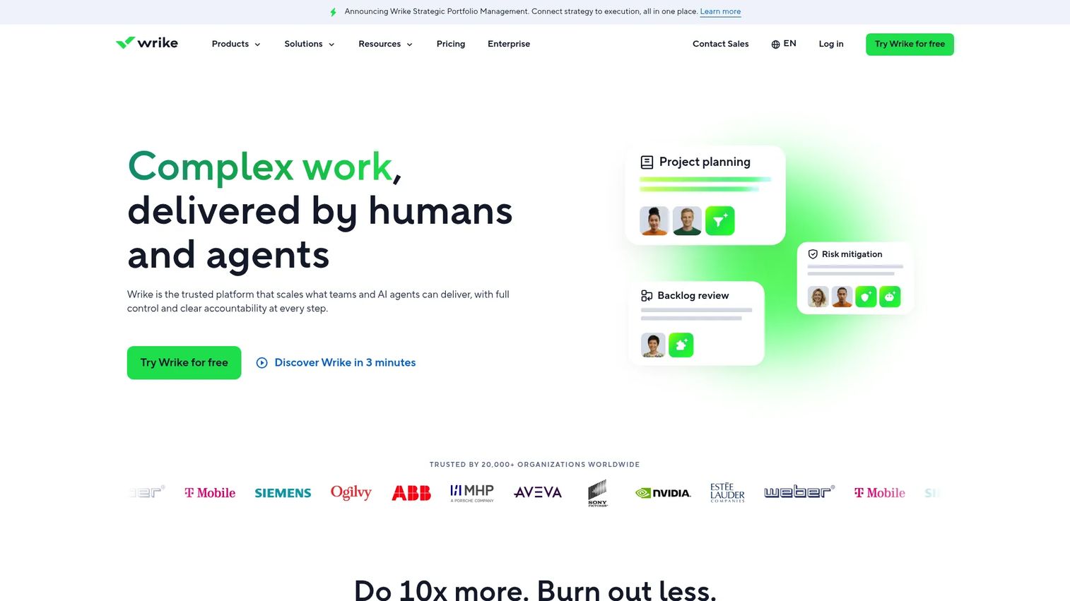 Wrike work management platform dashboard and project views