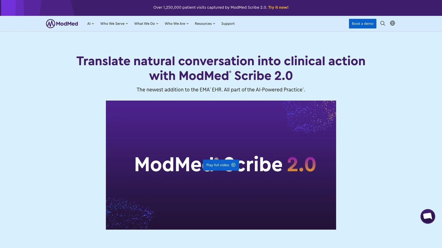 ModMed dermatology software homepage