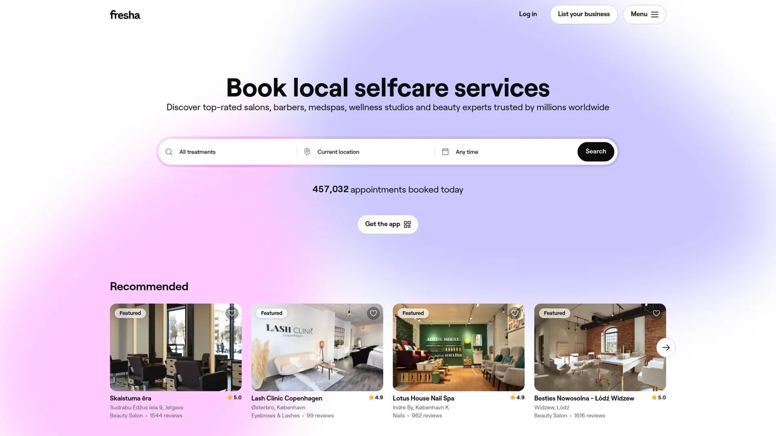 Fresha booking and payments platform homepage