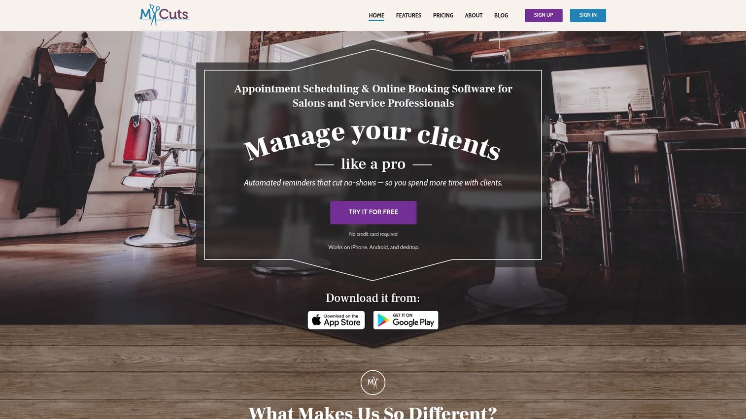 MyCuts appointment scheduling and booking software homepage