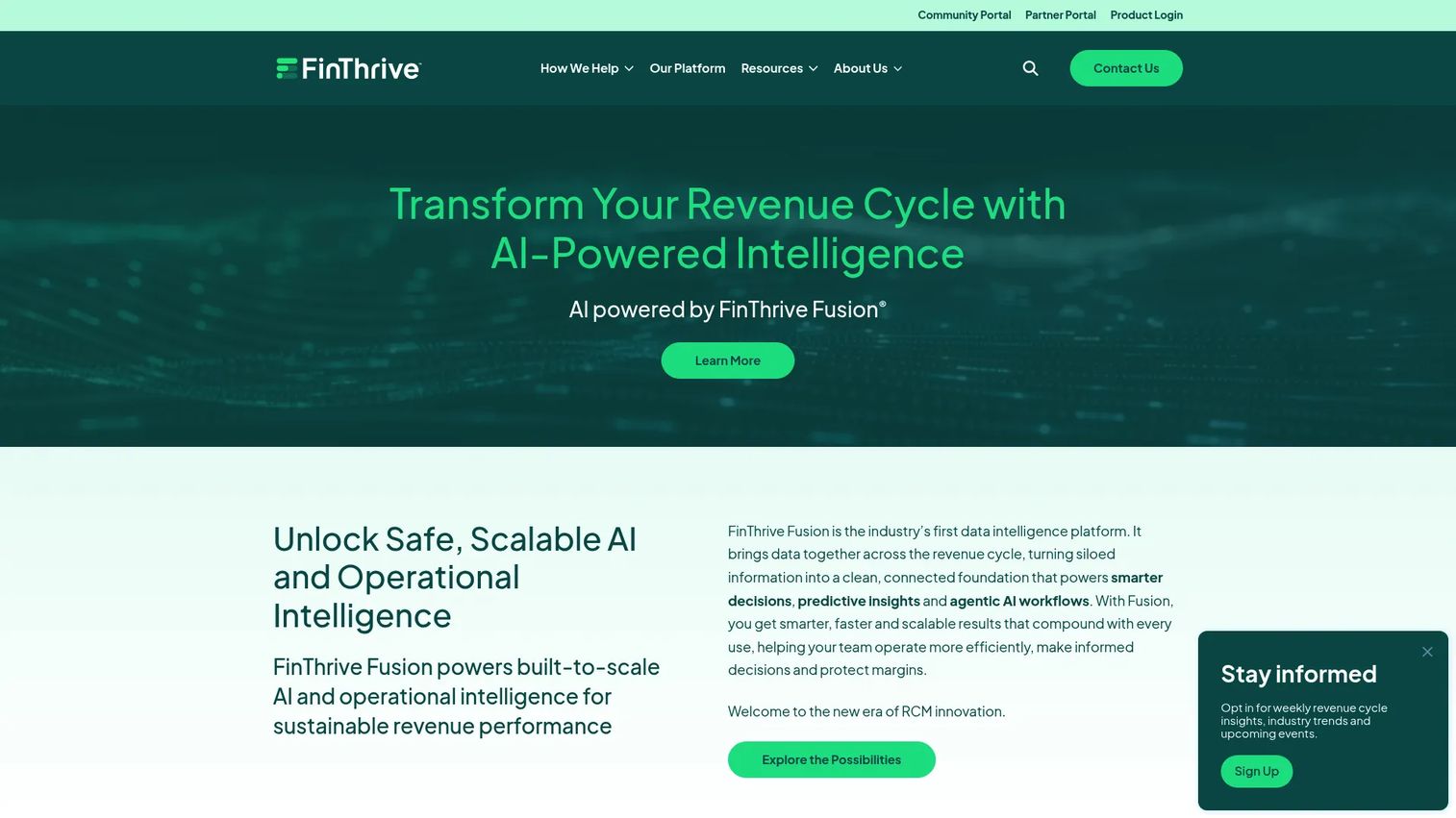 FinThrive end-to-end revenue cycle management platform homepage