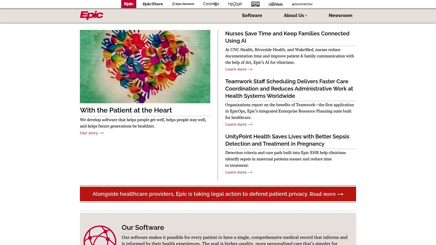 Epic Healthy Planet population health software homepage