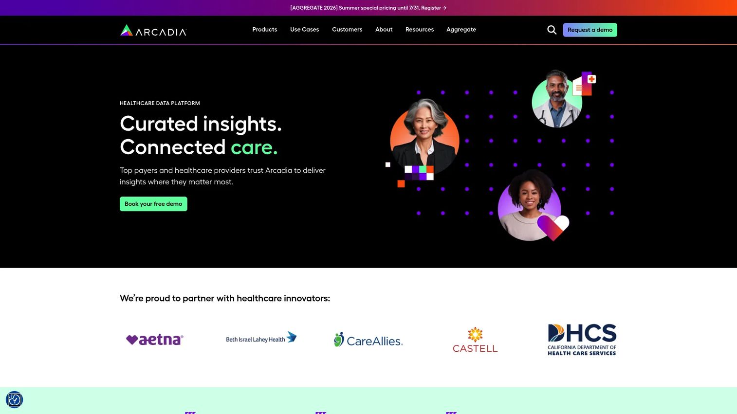 Arcadia population health analytics platform homepage