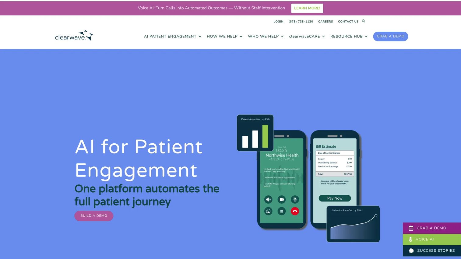 Clearwave patient engagement platform homepage