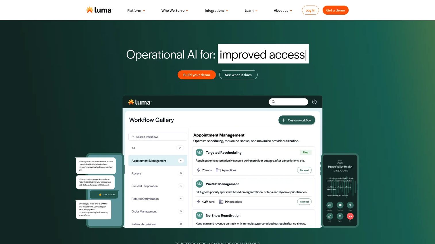 Luma Health patient engagement and access platform homepage