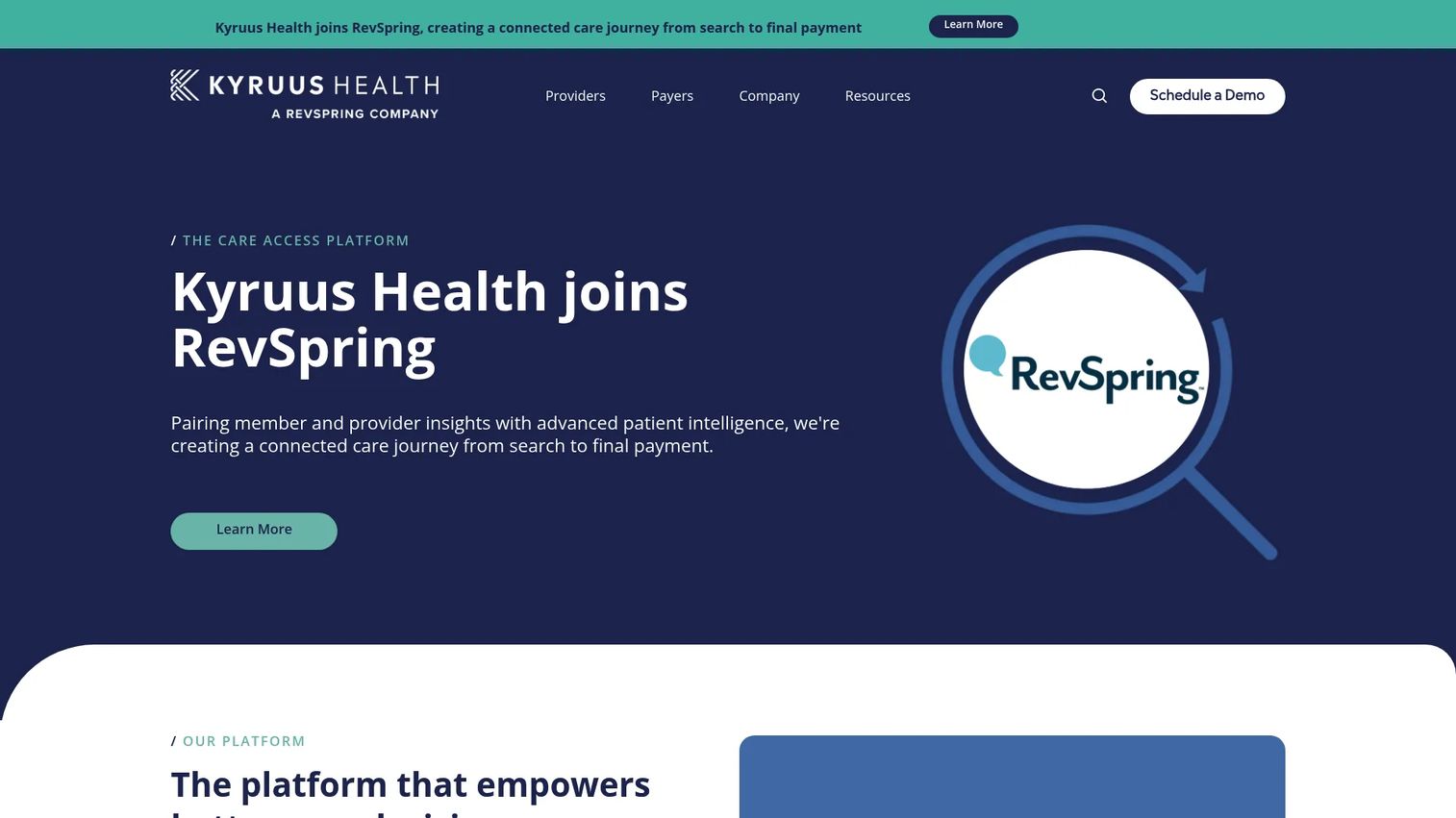 Kyruus Health digital patient intake and check-in solution homepage