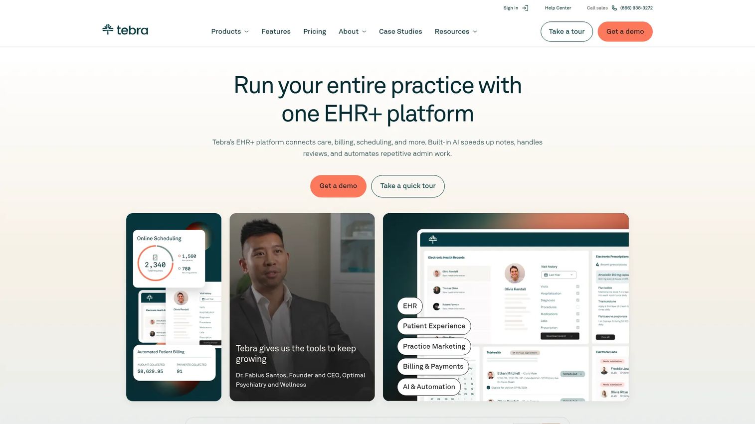 Tebra practice management software homepage