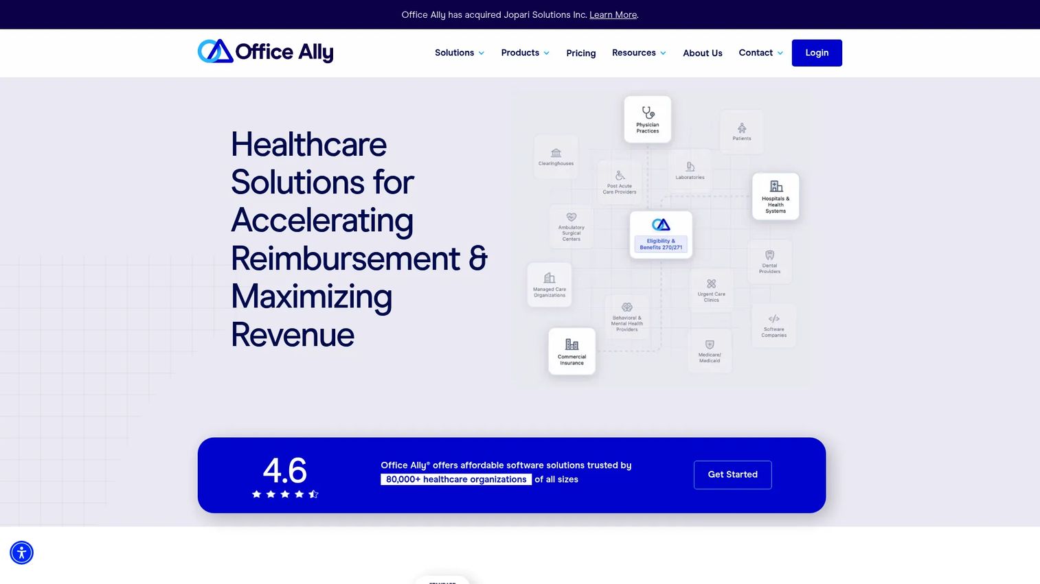 Office Ally healthcare software and clearinghouse homepage