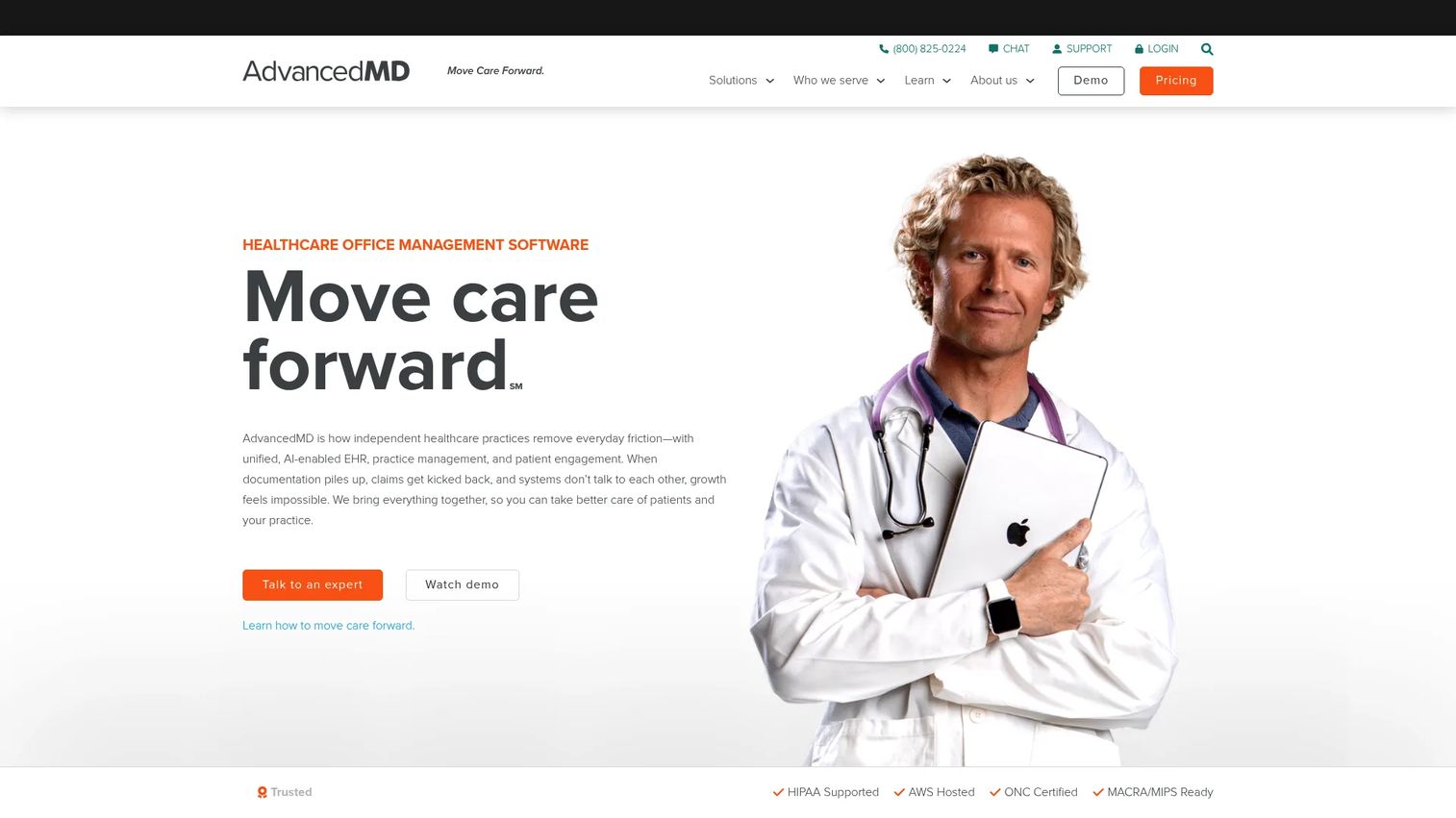 AdvancedMD cloud practice management and billing homepage