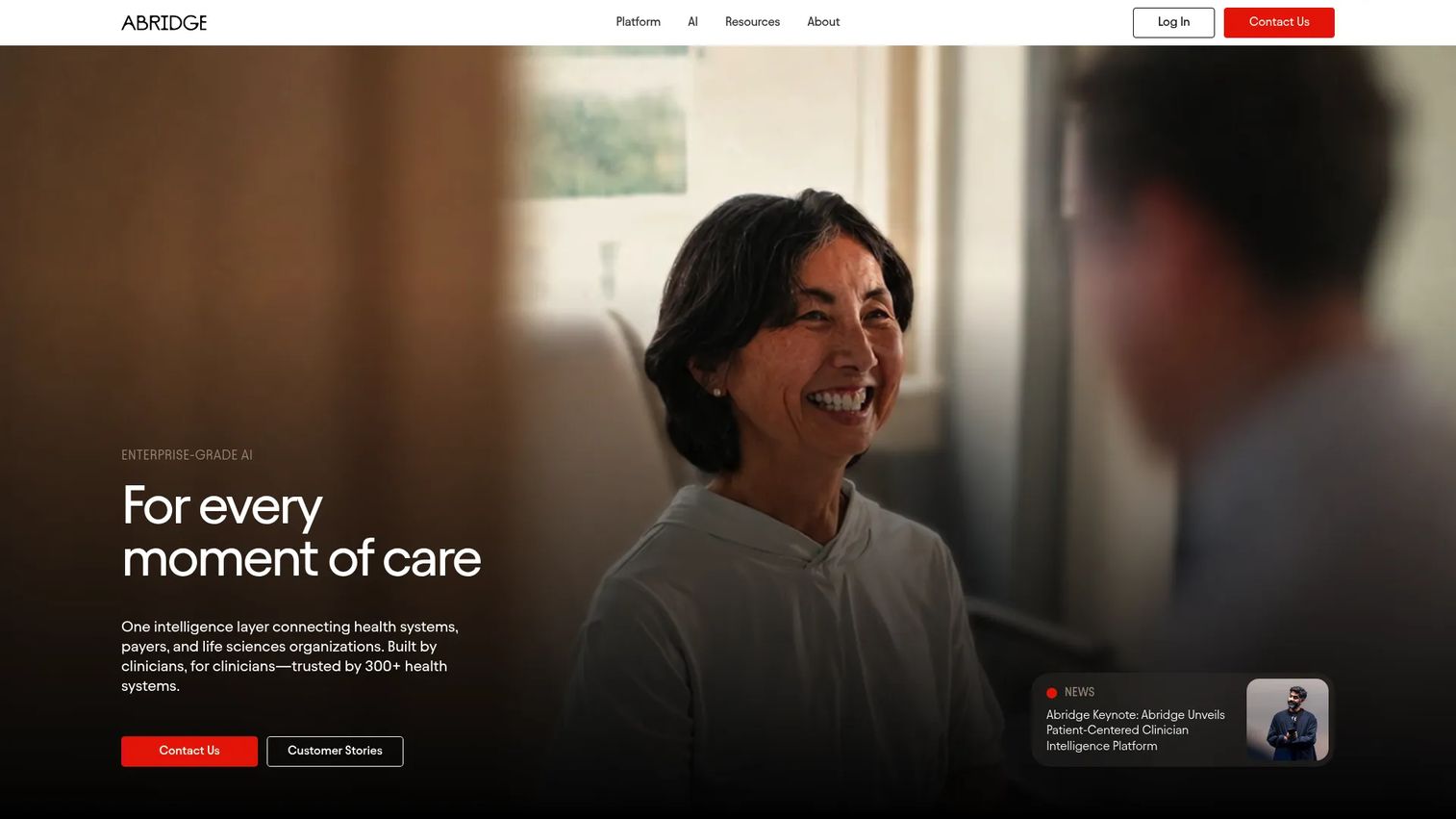 Abridge clinical conversation platform homepage