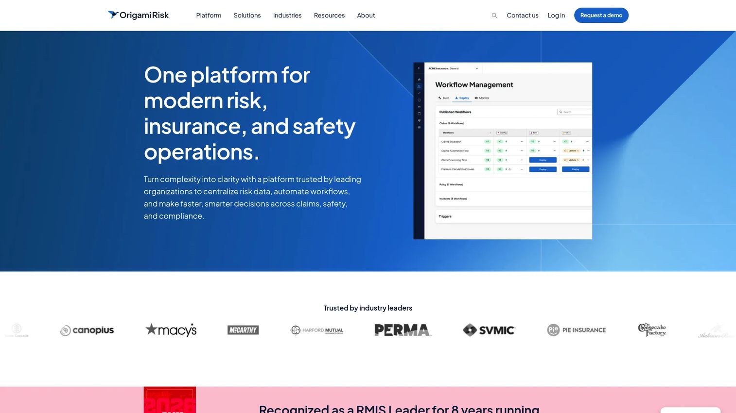 Origami Risk insurance and risk management platform