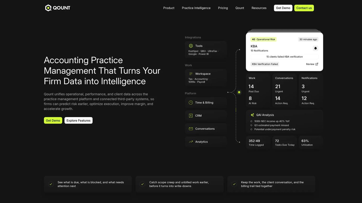 Qount AI-native practice intelligence platform homepage
