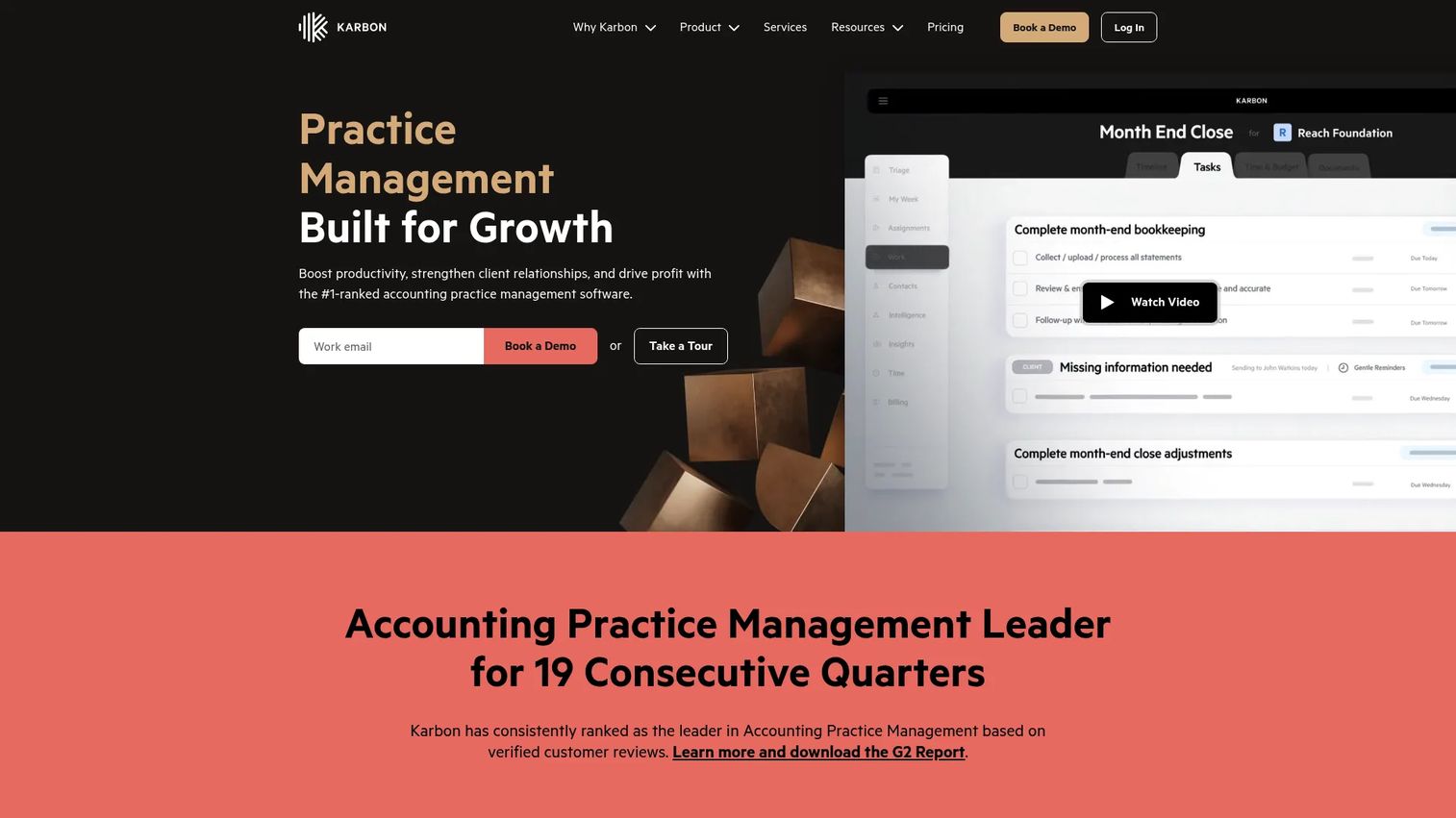 Karbon practice management platform homepage