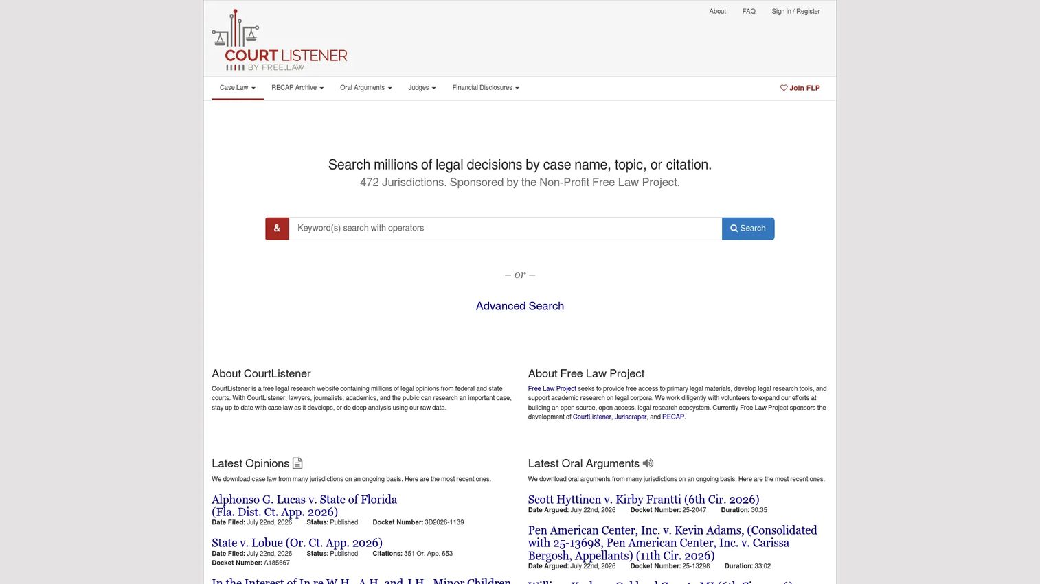 CourtListener free legal research