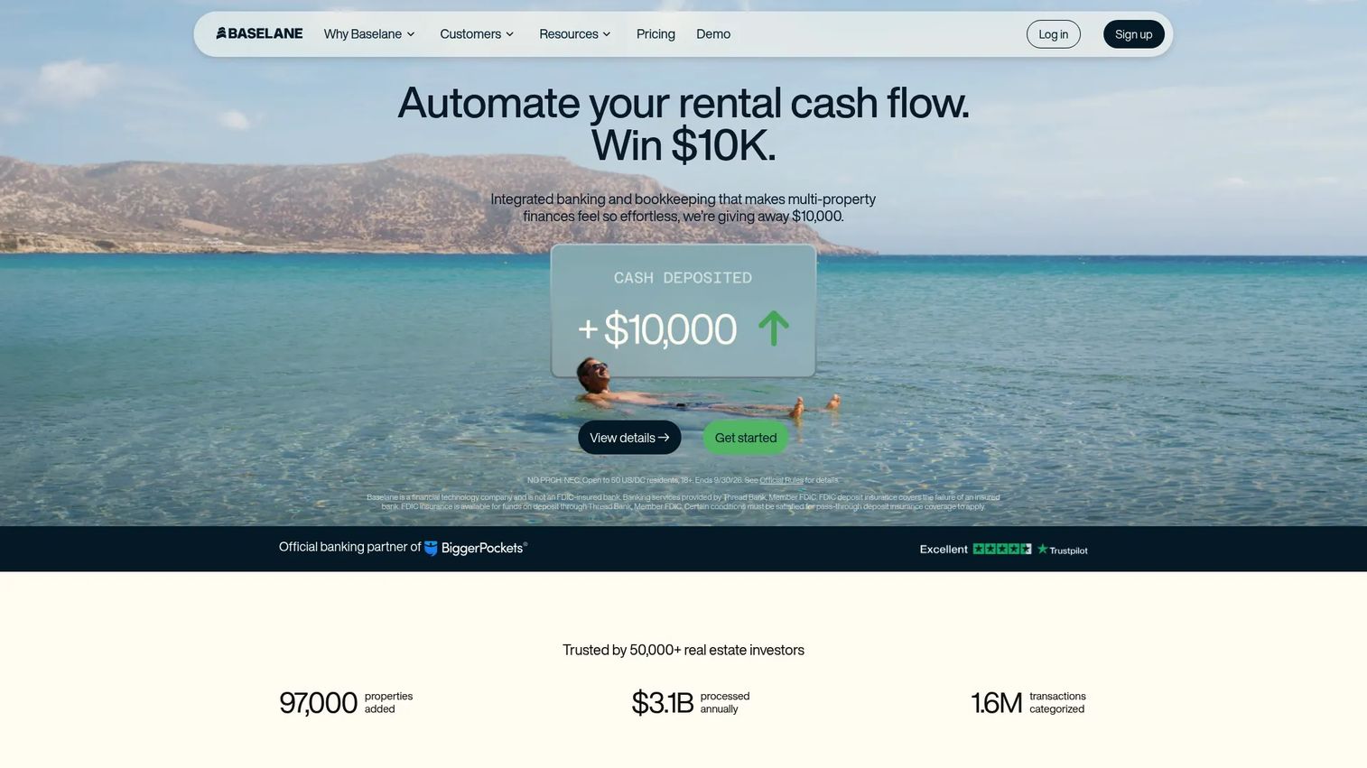Baselane real estate investor banking and bookkeeping dashboard