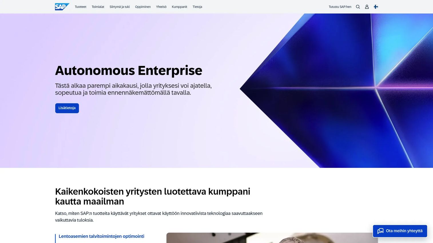 SAP homepage showing enterprise utility asset and operational software