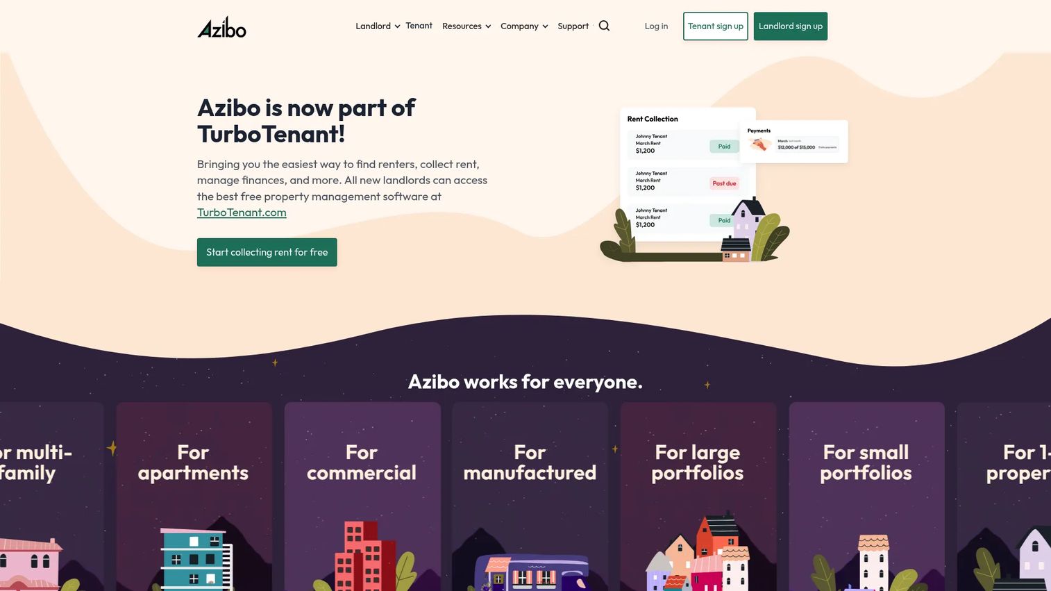 Azibo rental and property management software homepage