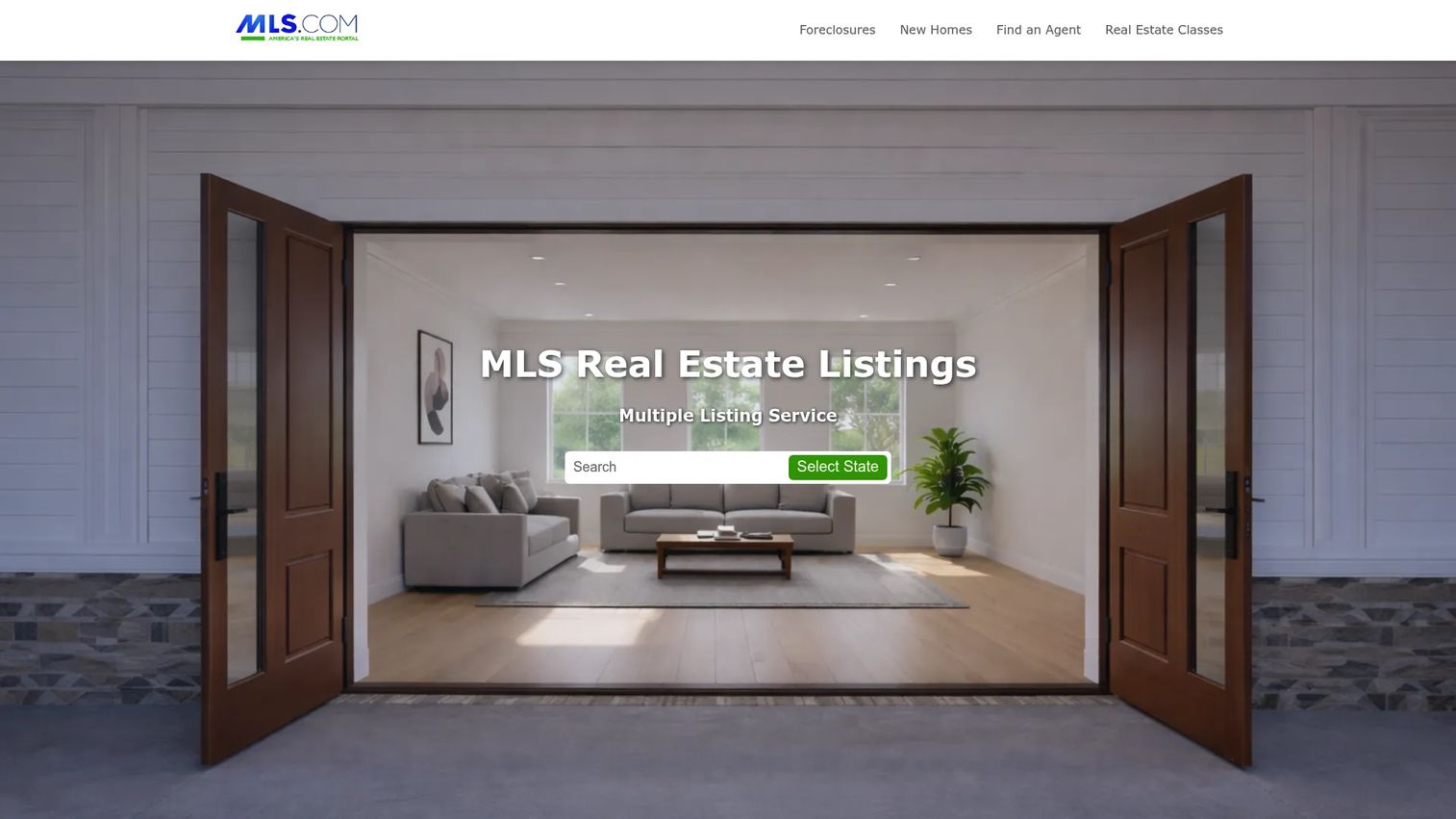 MLS.com homepage showing state and metro real estate search options