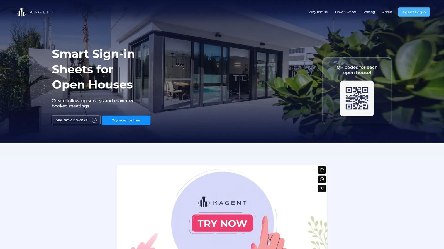 Kagent open house lead capture app homepage