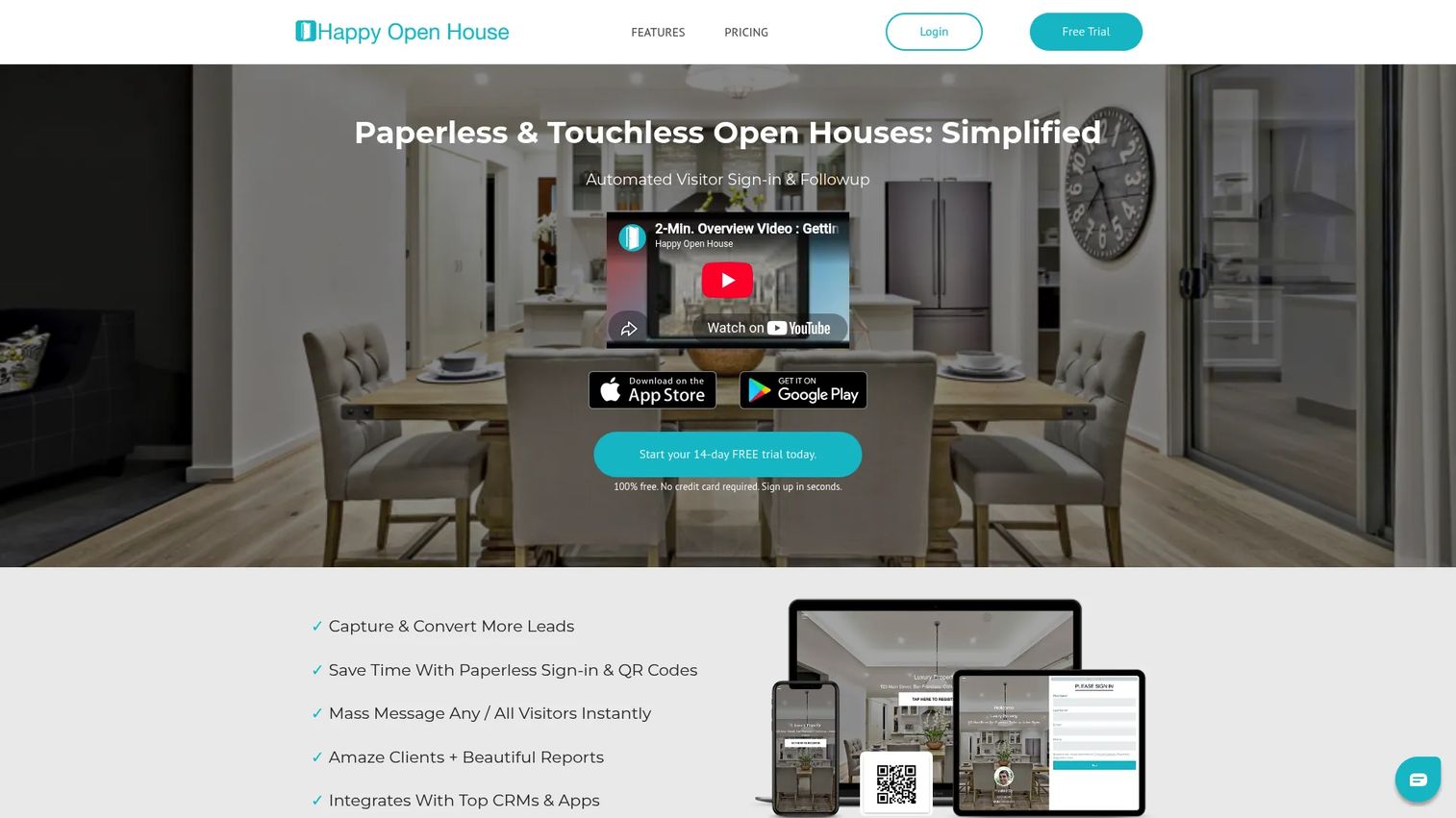 Happy Open House paperless touchless sign-in software homepage