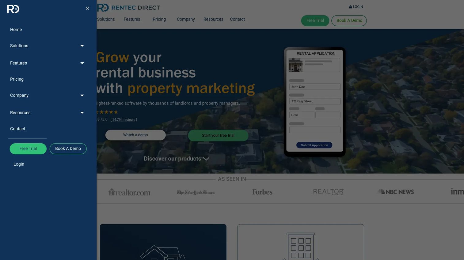 Rentec Direct property management software homepage