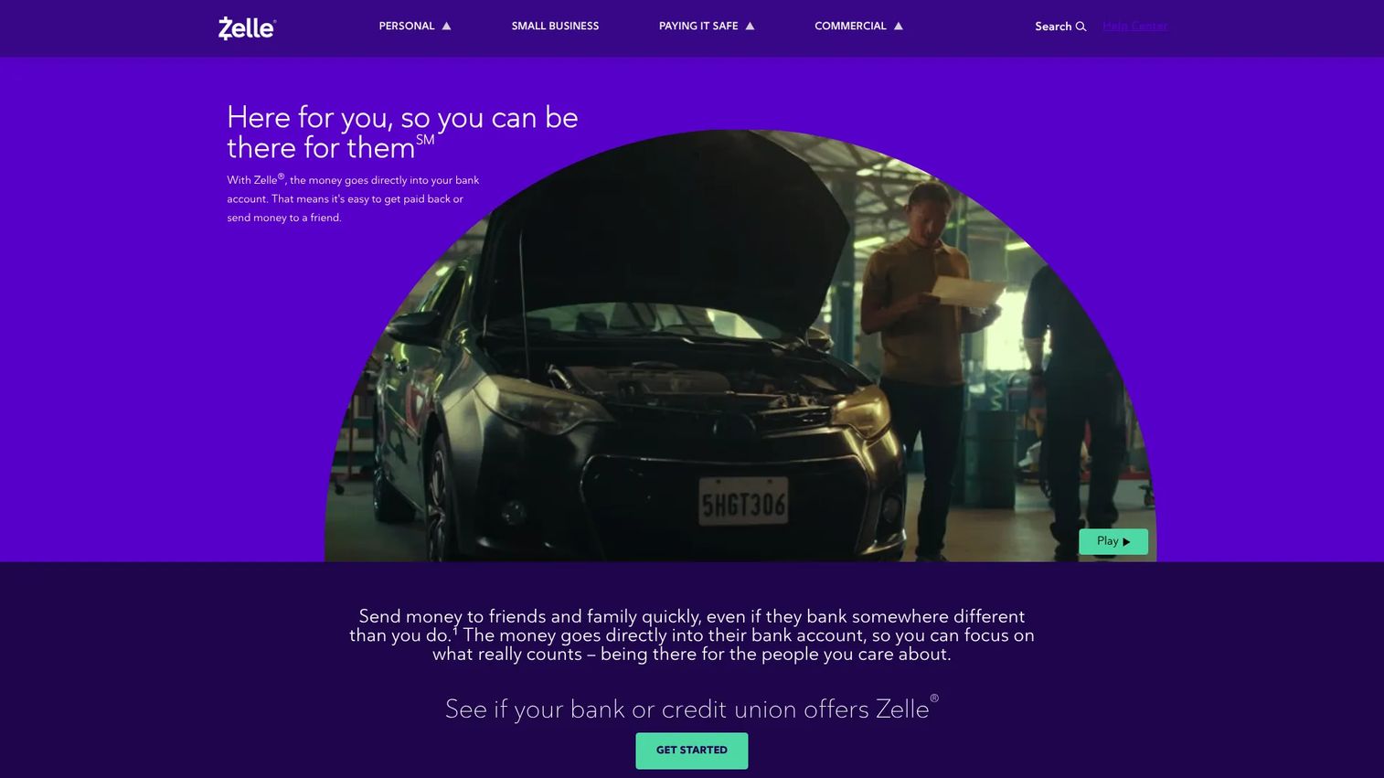 Zelle bank payment network homepage