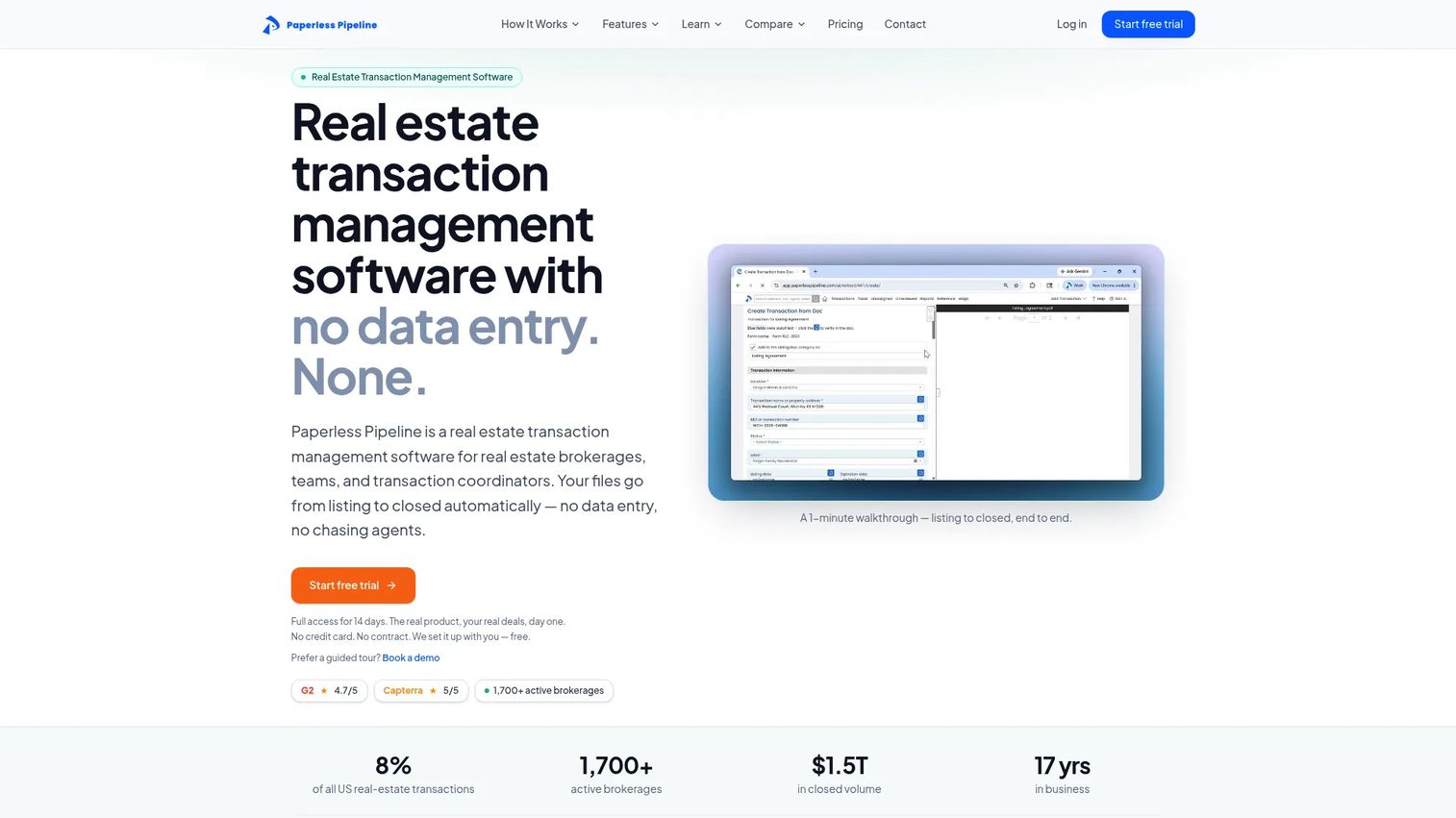 Paperless Pipeline transaction management dashboard