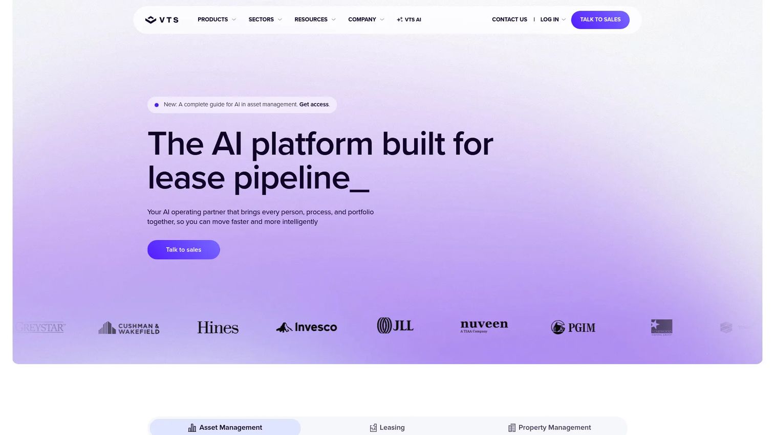 VTS commercial real estate leasing platform homepage