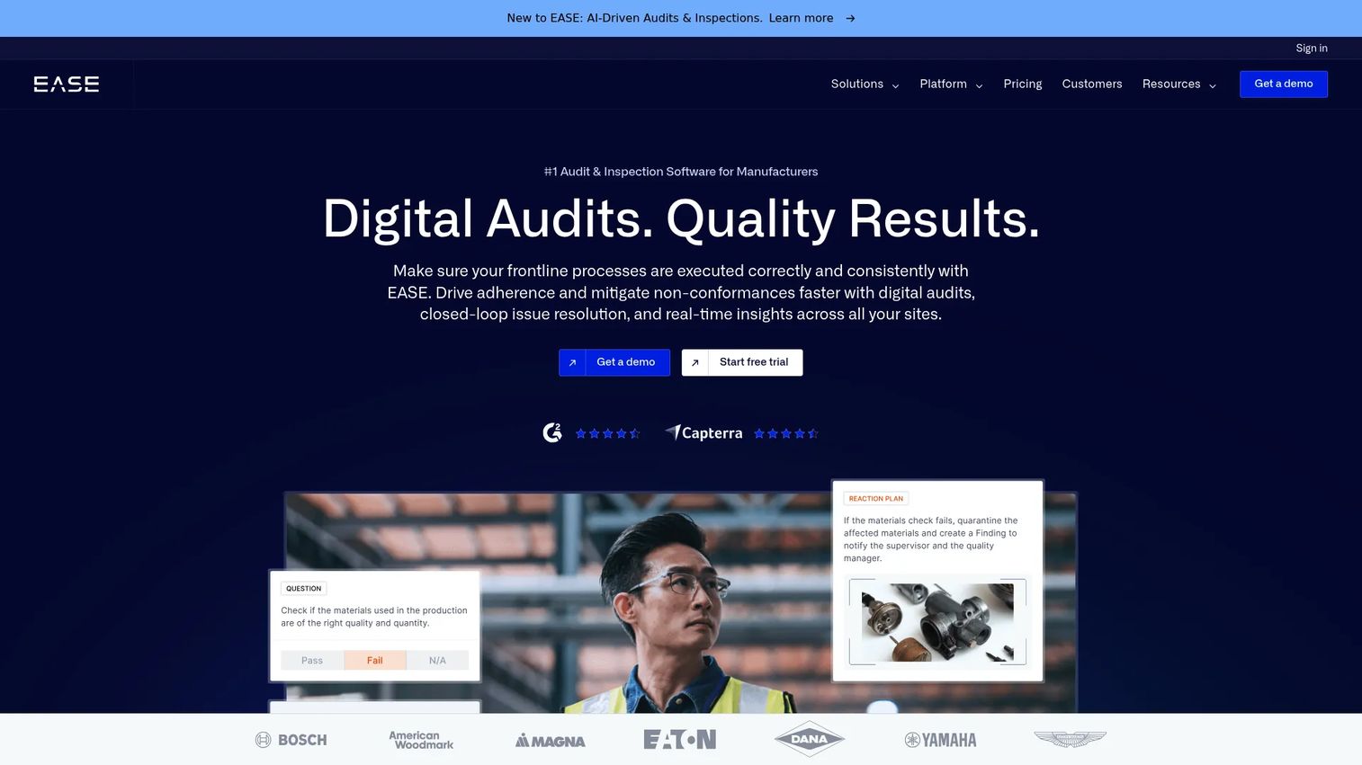 EASE manufacturing audit and inspection software homepage