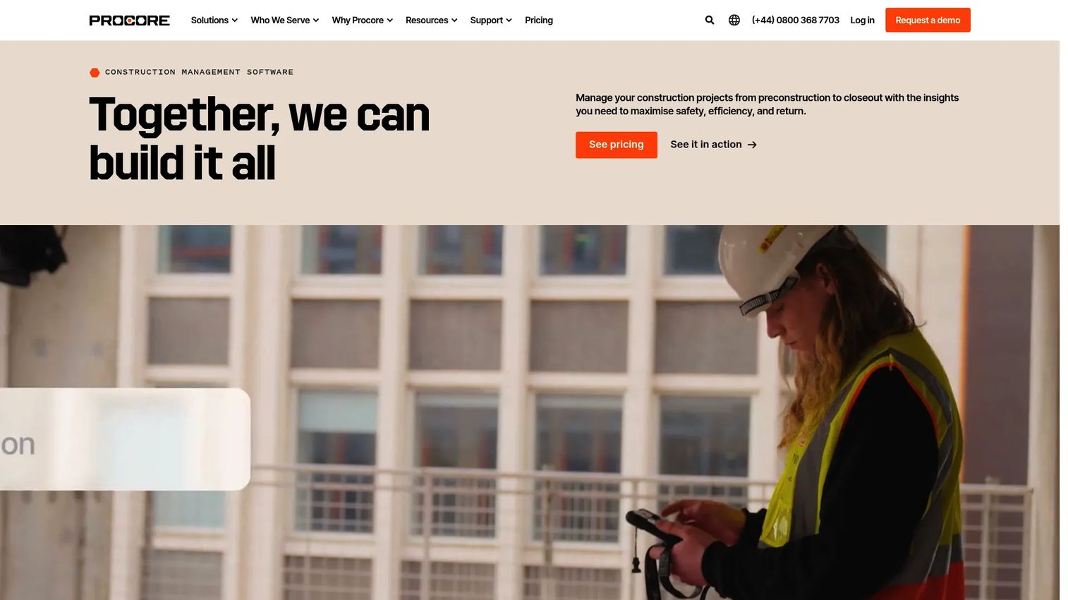 Procore construction management platform homepage