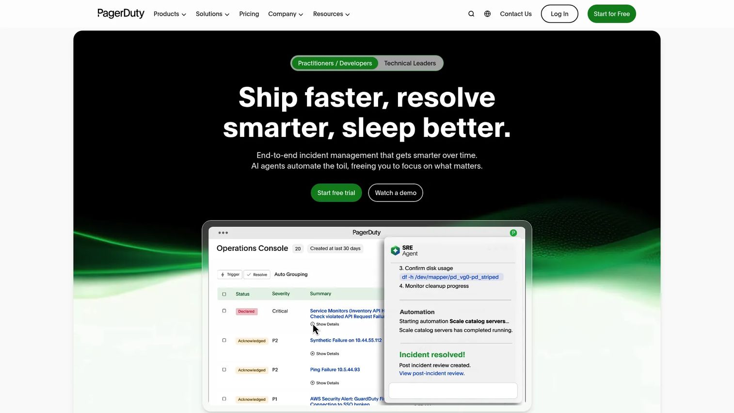 PagerDuty on-call scheduling and incident response interface