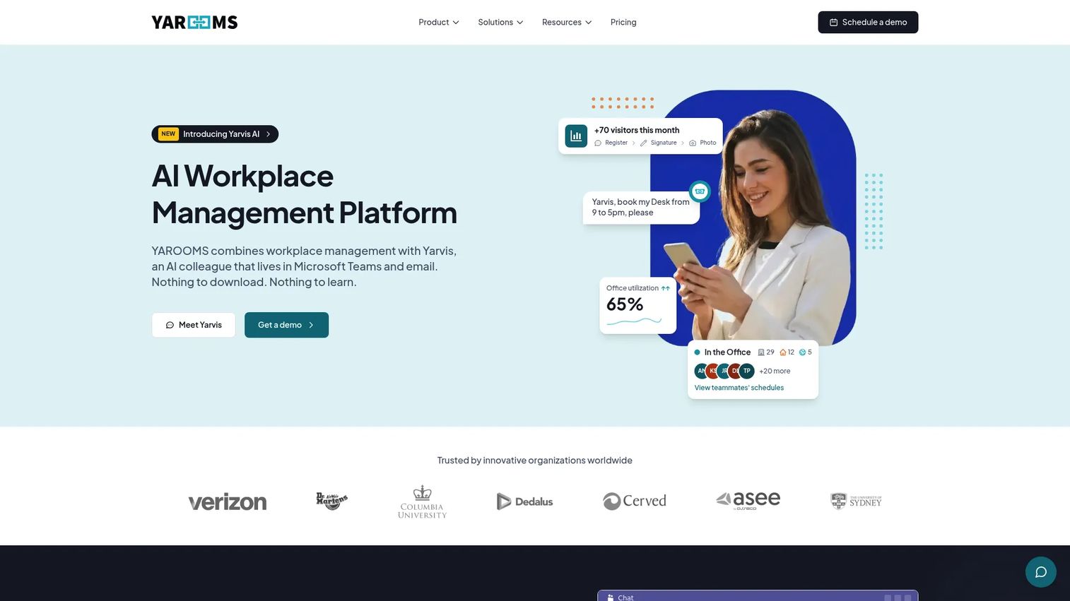YAROOMS workplace platform homepage