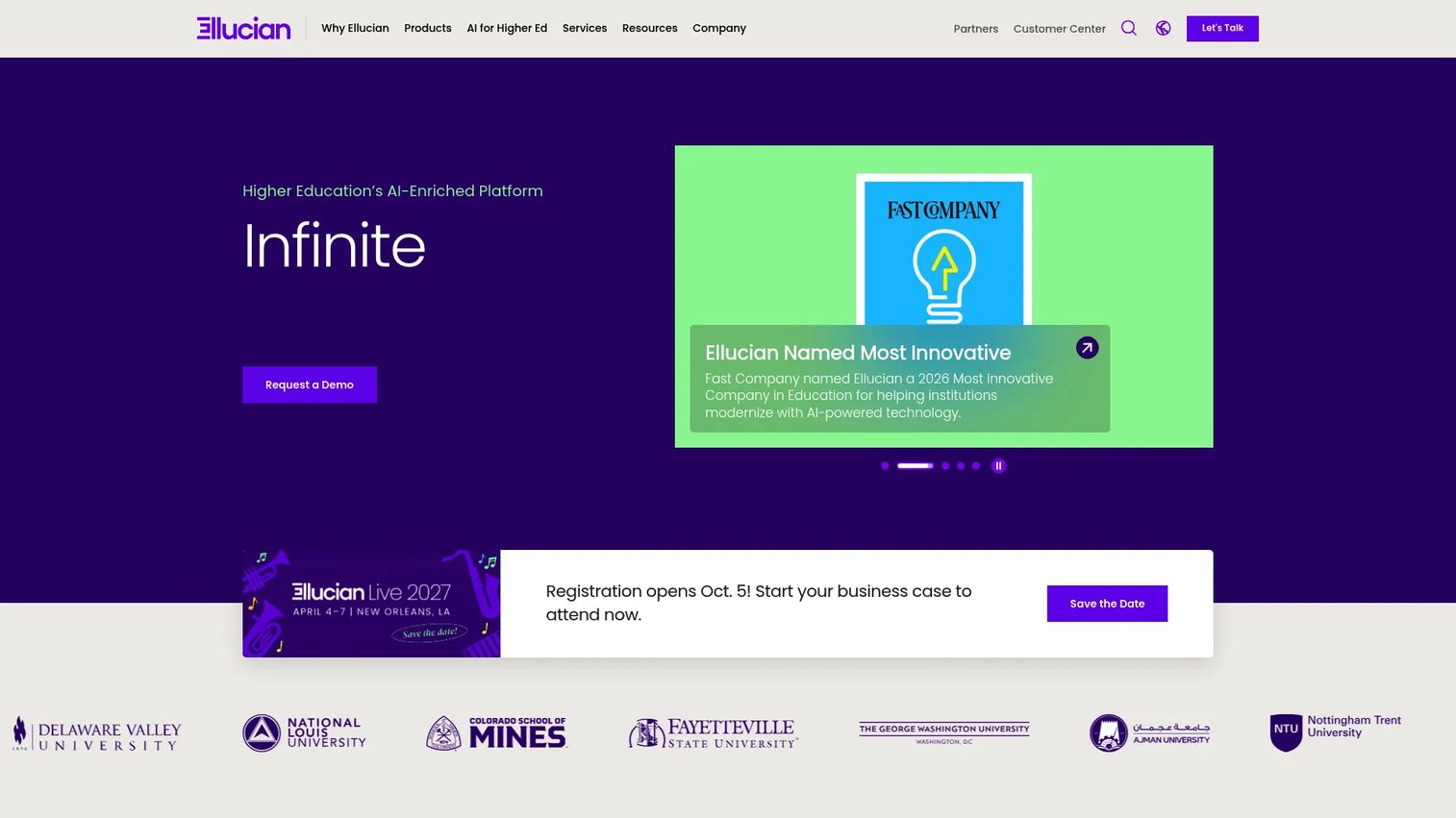 Ellucian higher education software homepage