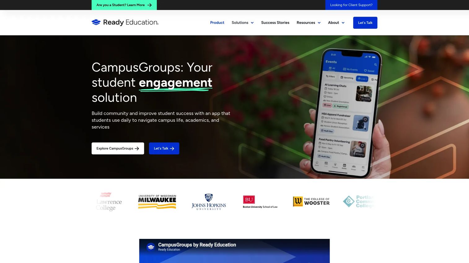 CampusGroups campus engagement platform homepage