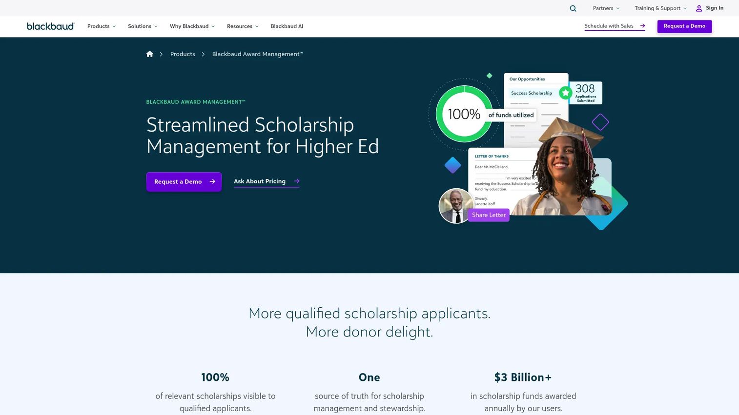 Blackbaud Award Management scholarship software homepage