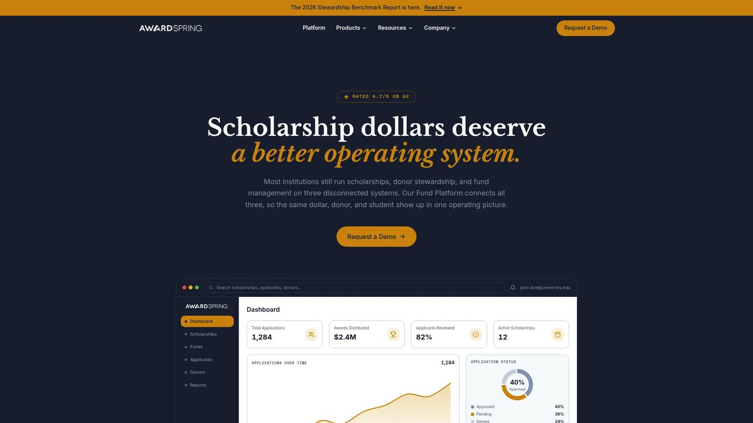AwardSpring scholarship management software homepage