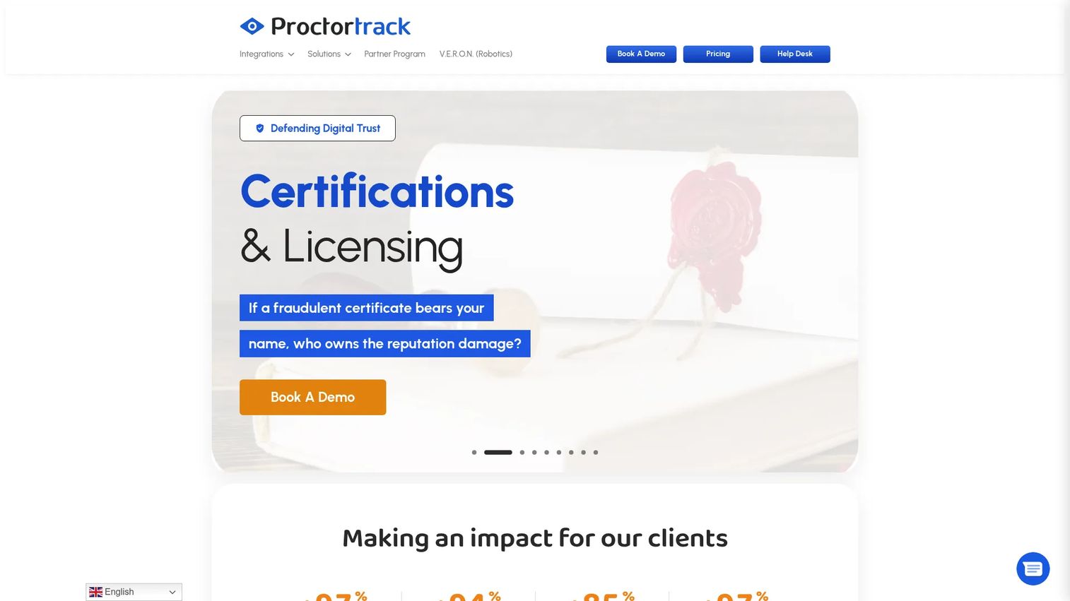 Proctortrack remote proctoring software homepage