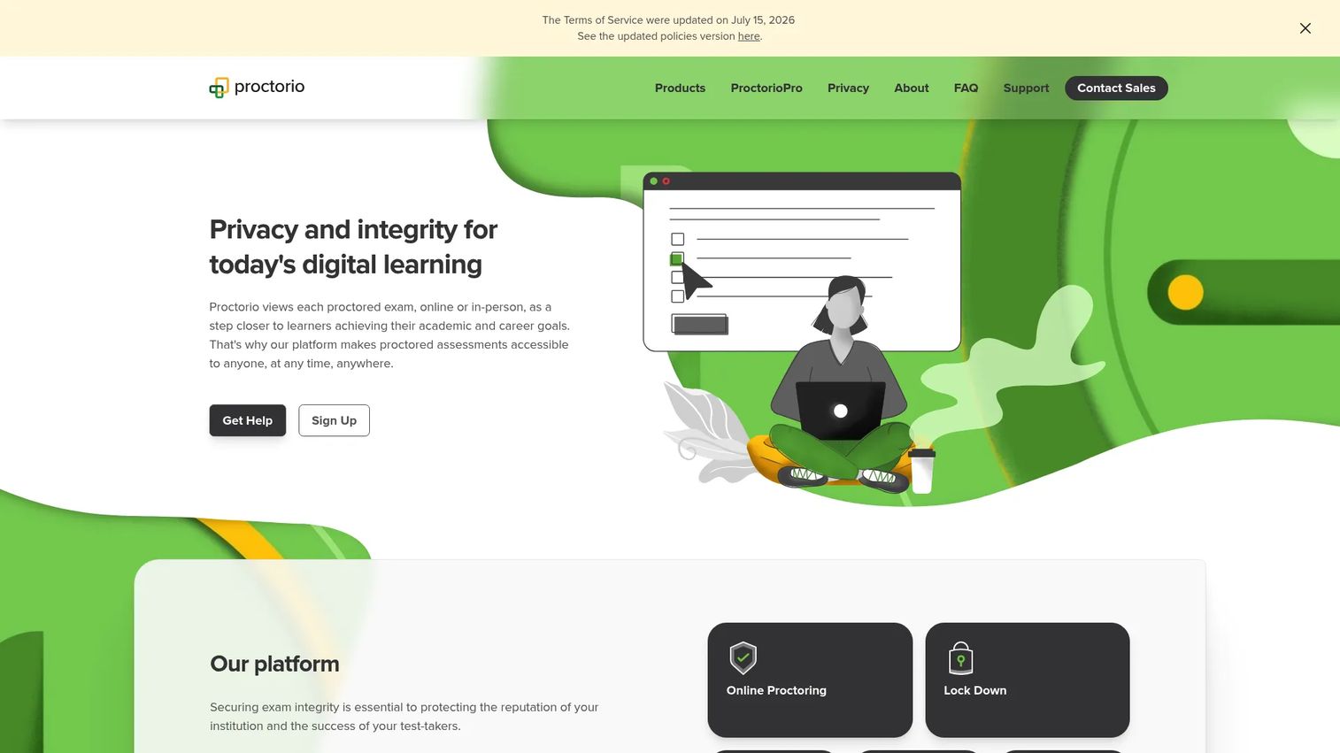 Proctorio proctoring software homepage