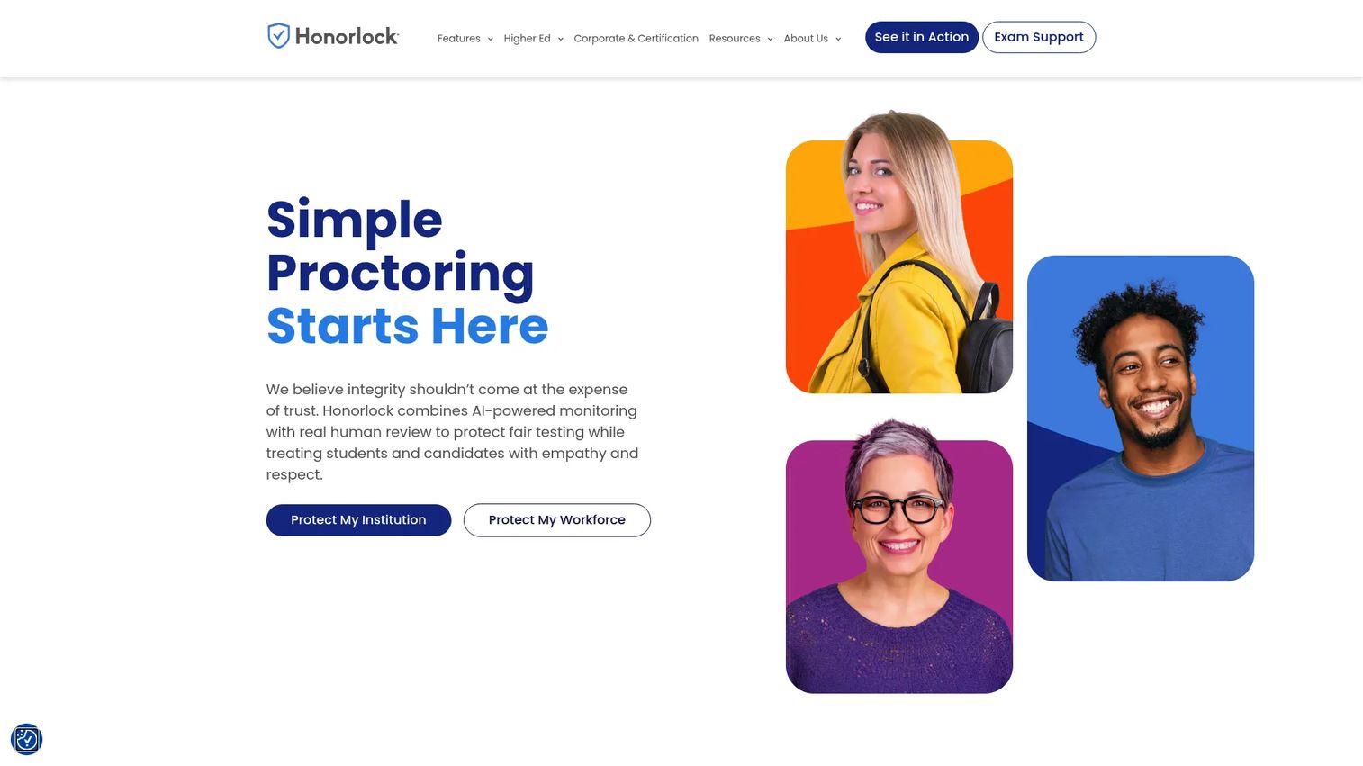 Honorlock online proctoring services homepage