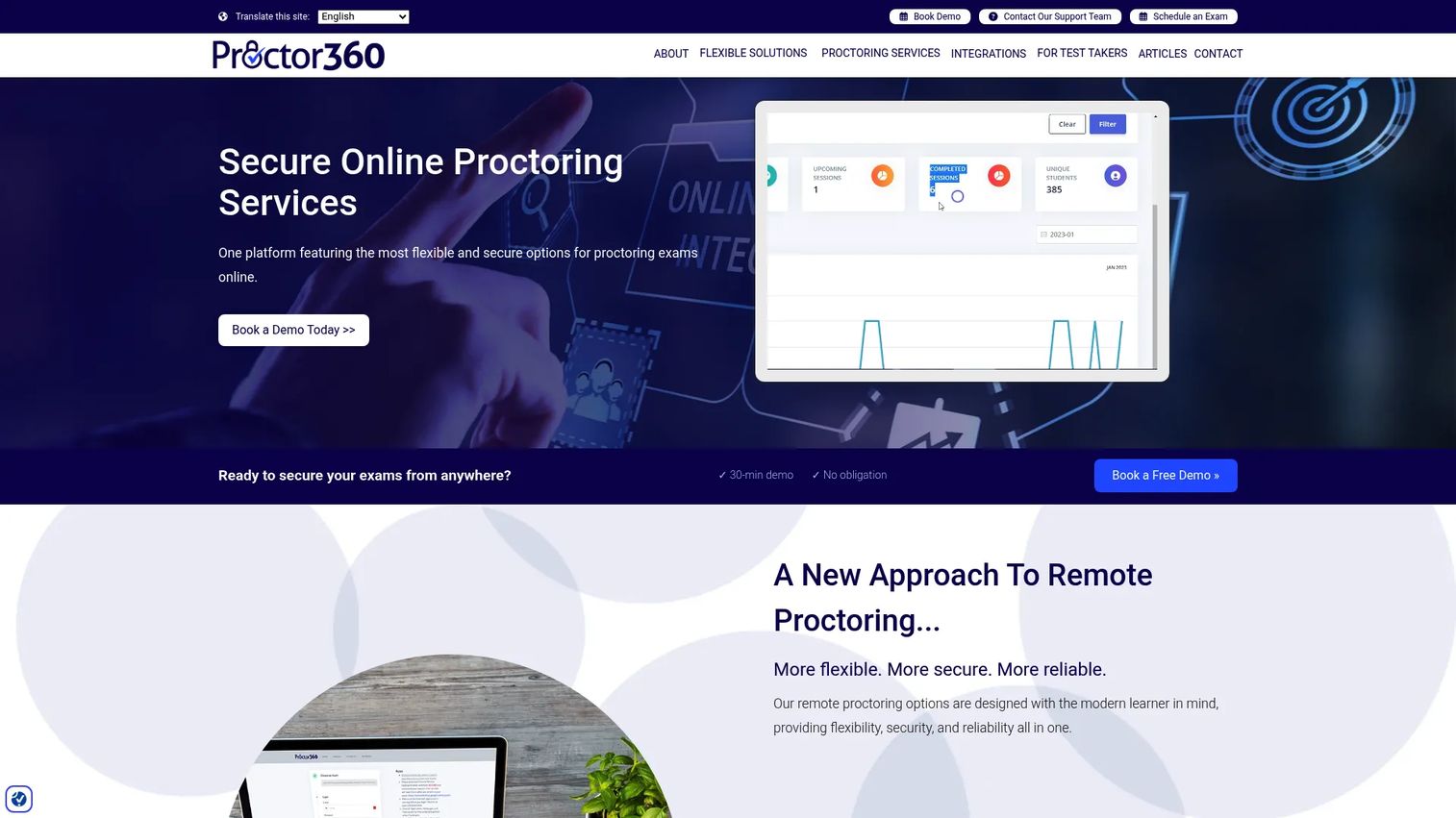 Proctor360 remote exam proctoring homepage