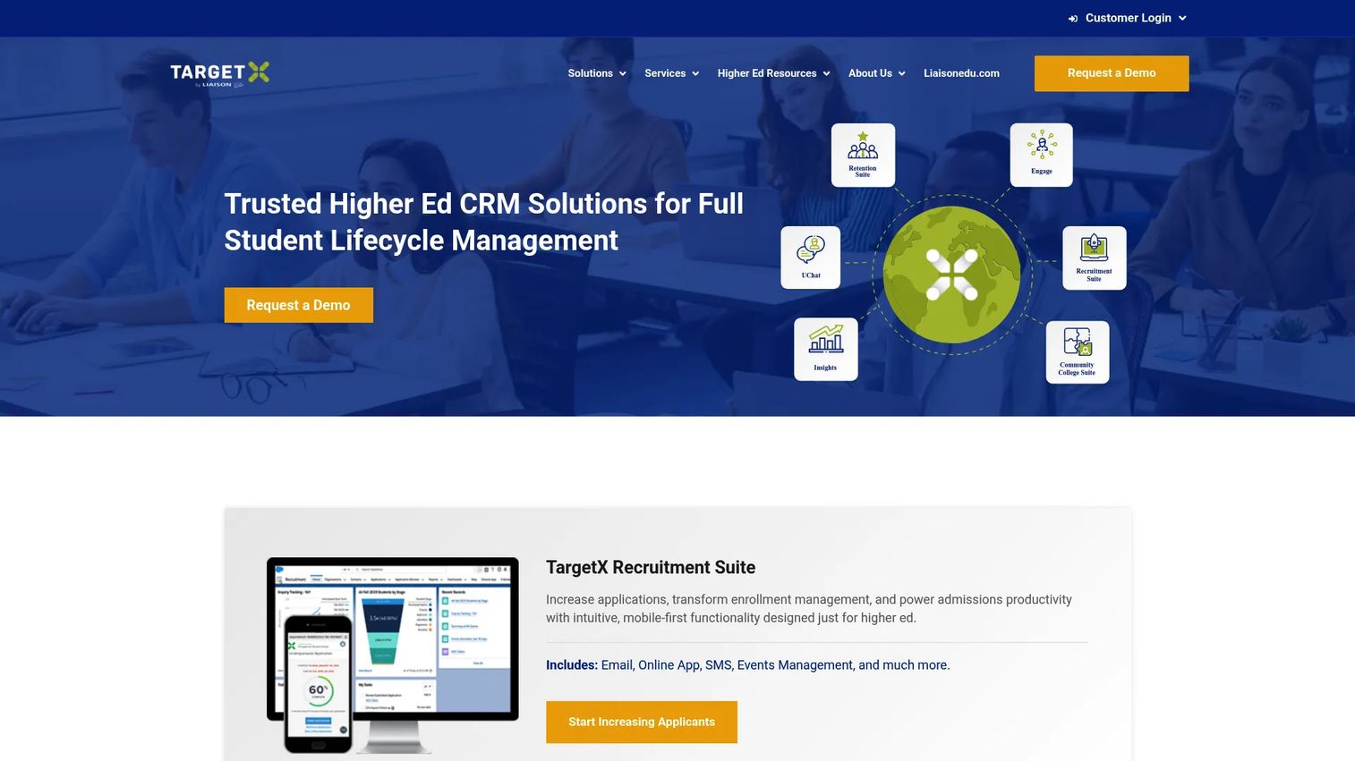 TargetX higher education CRM homepage