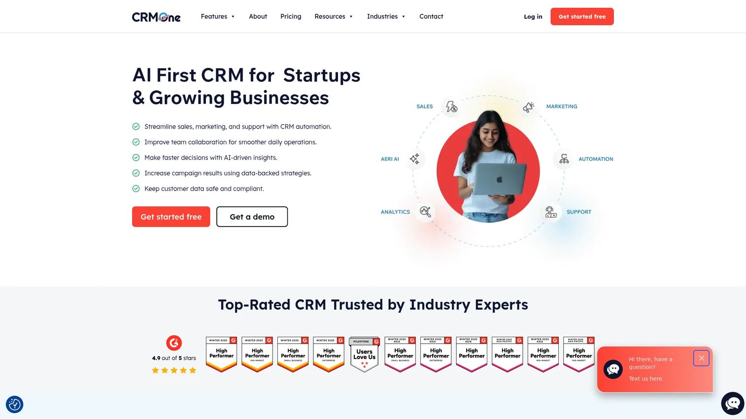 CrmOne CRM and marketing automation homepage