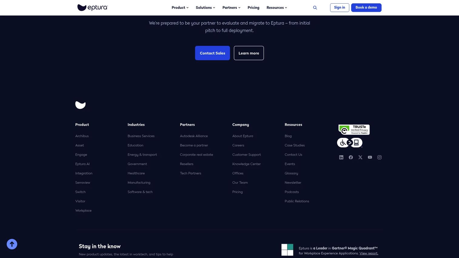 Eptura worktech platform homepage showing workplace and asset management